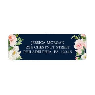 Étiquette Return Address Label Navy Blue Gold Blush