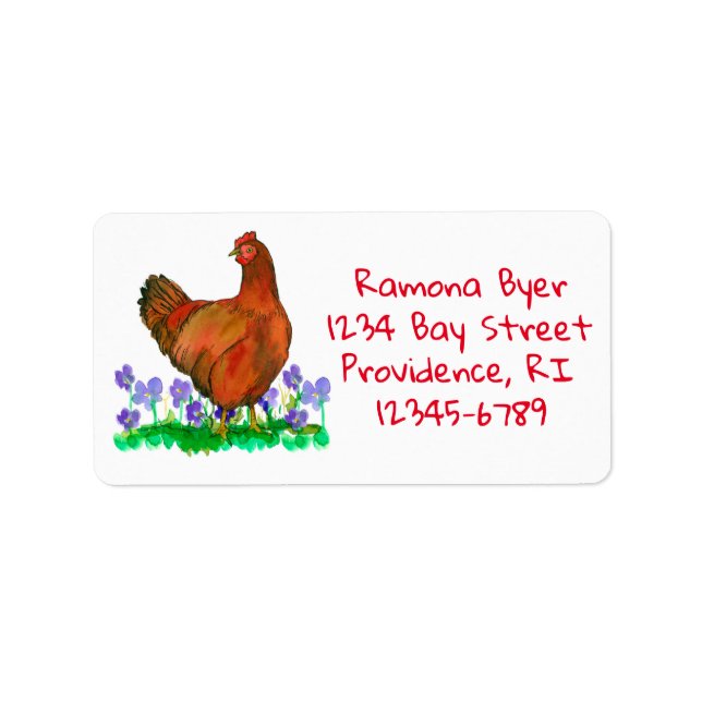 Étiquette Rhode Island Red Chicken Watercolor Retourner l'ad (Devant)