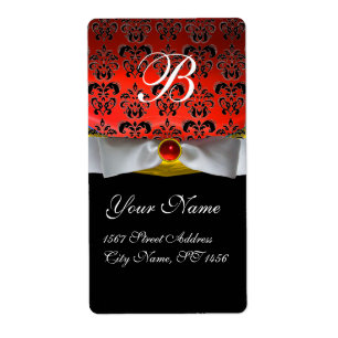 ÉTIQUETTE RIBBON BLANC RUBY ROUGE NOIR DAMASK MONOGRAM