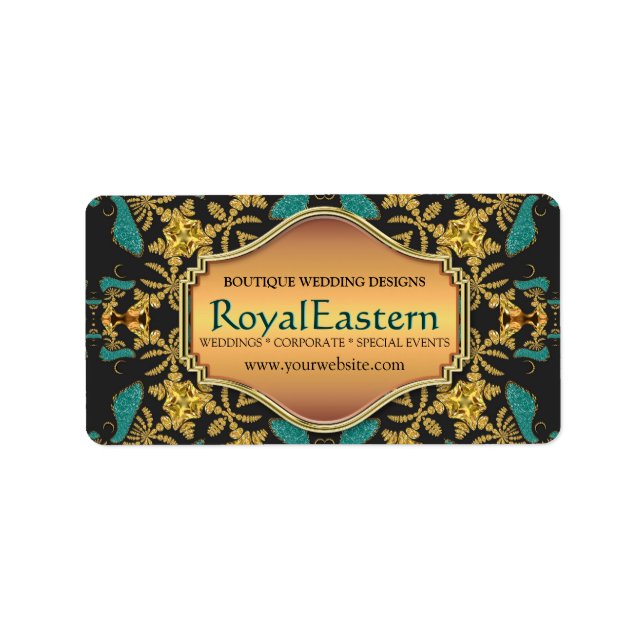 Étiquette Rich Elegant Royal Eastern Turquoise Black Gold Ba (Devant)