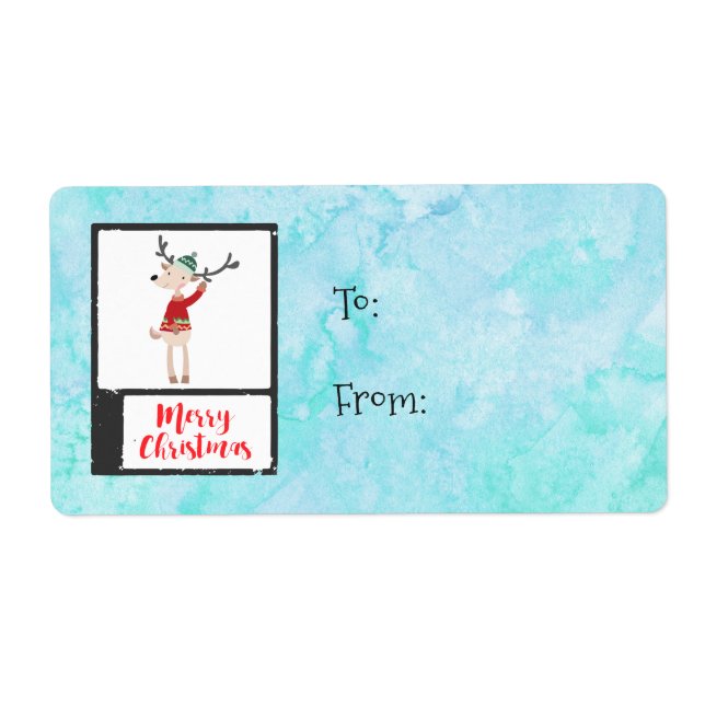 Étiquette Rindeer De Noël Dans Un Gros Chaud (Devant)
