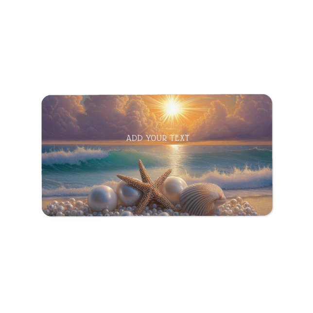 Étiquette Rivage Océan Coucher de soleil Coquillages Perles (Devant)