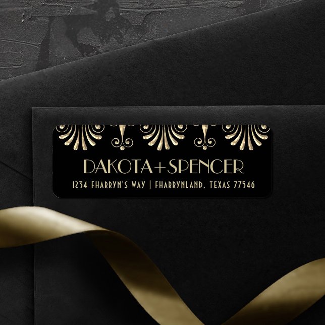 Étiquette Roarin 20s Sepia Gold et Black Art Déco Adresse (Créateur téléchargé)