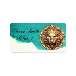 Étiquette Roaring Gold Lion Head Personalized School Label