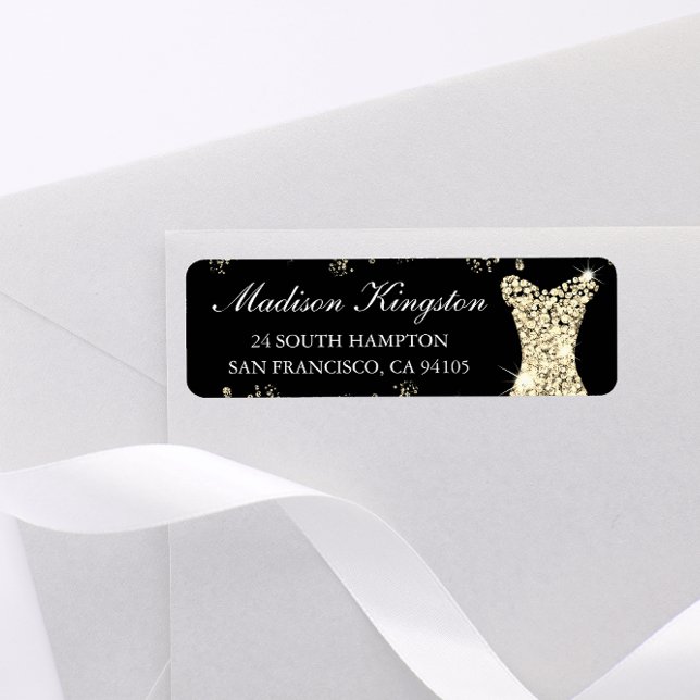 Étiquette Robe à paillettes dorées noires pour mariage et fê (Créateur téléchargé)