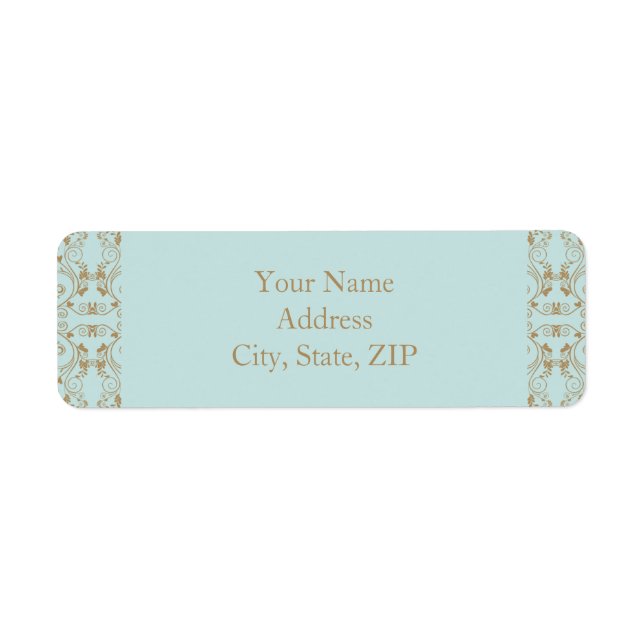 Étiquette Robin Egg Blue et Gold Mariage damassé (Devant)