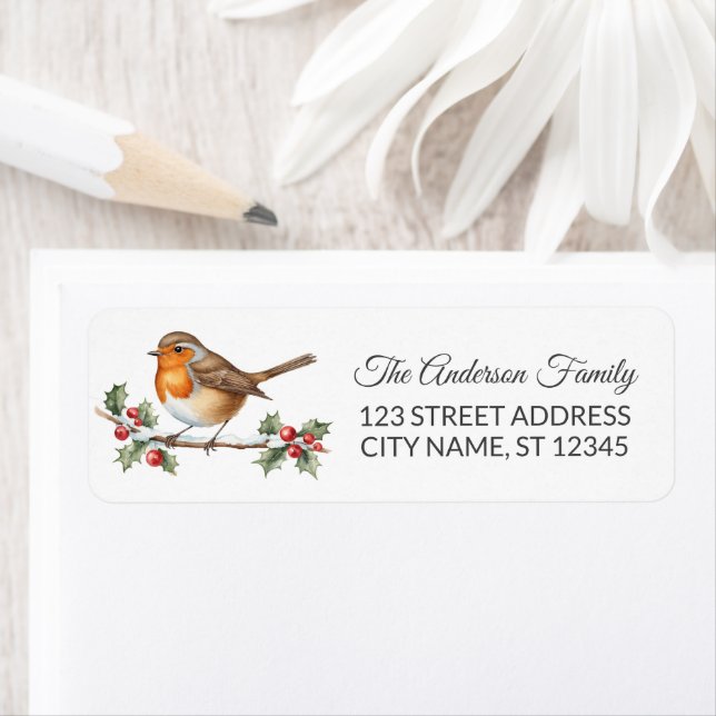 Étiquette Robin Oiseau branché Noël hiver Adresse de retour (En situation)