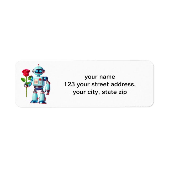 Étiquette Robot avec Rose (Devant)
