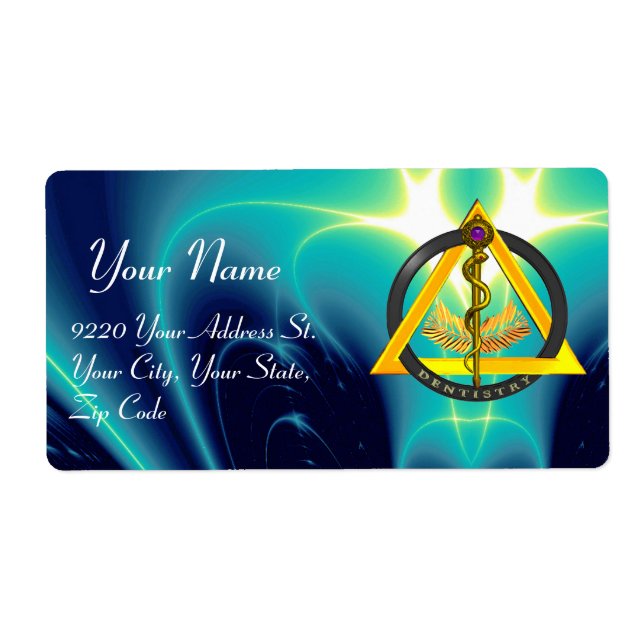 Étiquette ROCHE DU SYMBOLE DENTISTE ASCLEPIUS Bleu (Devant)