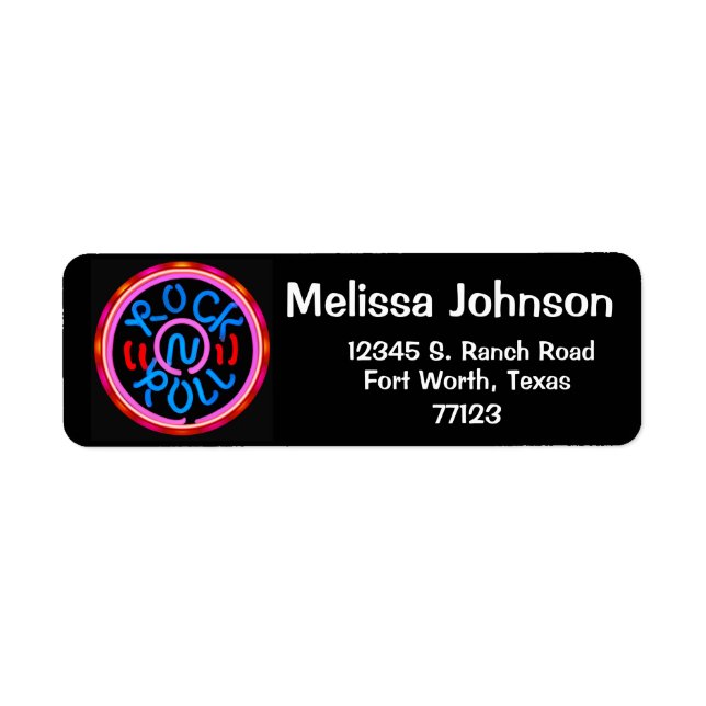 Étiquette Rock n Roll Music Neon Sign Look Retour Adresse (Devant)