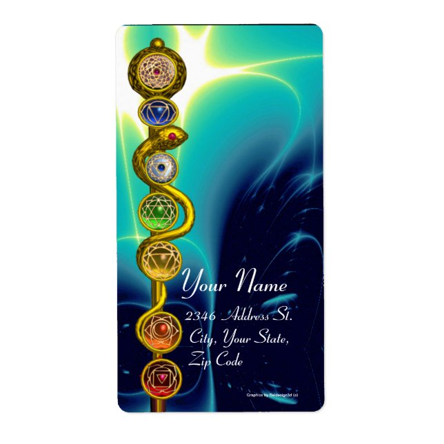 ÉTIQUETTE RODE D'ASCLEPIUS 7 CHAKRAS, YOGA, ÉNERGIE SPIRITUE (Devant)