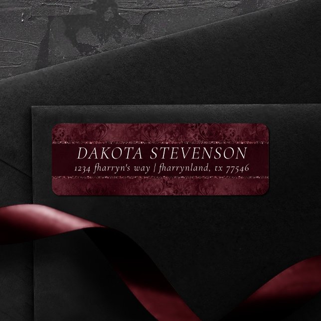 Étiquette Romance Vin De Minuit | Dark Satiny Grunge Adresse (Créateur téléchargé)