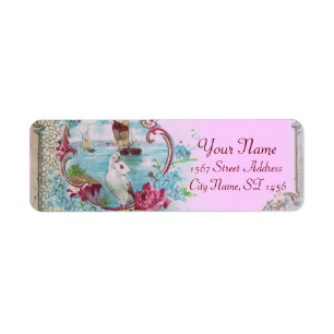 ÉTIQUETTE ROMANTICA, BLEU ROSE BLEU FLORAL PLAGE MARIAGE