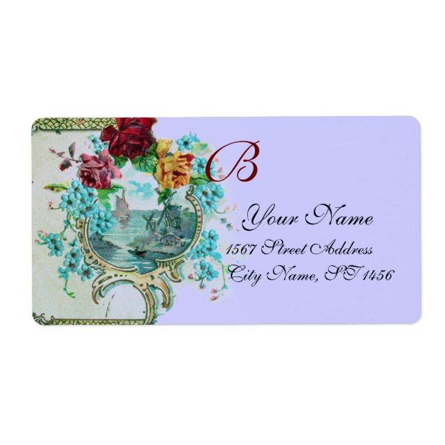 ÉTIQUETTE ROMANTICA BLUE FLORAL BEACH WEDDING MONOGRAM (Devant)