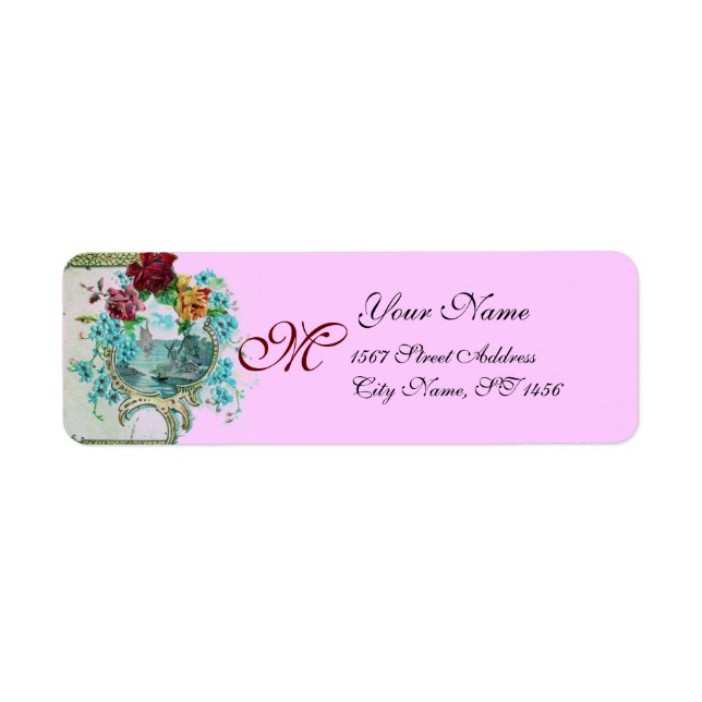 ÉTIQUETTE ROMANTICA ROSE LILAC FLORAL BEACH MONOGRAM MARIAGE (Devant)