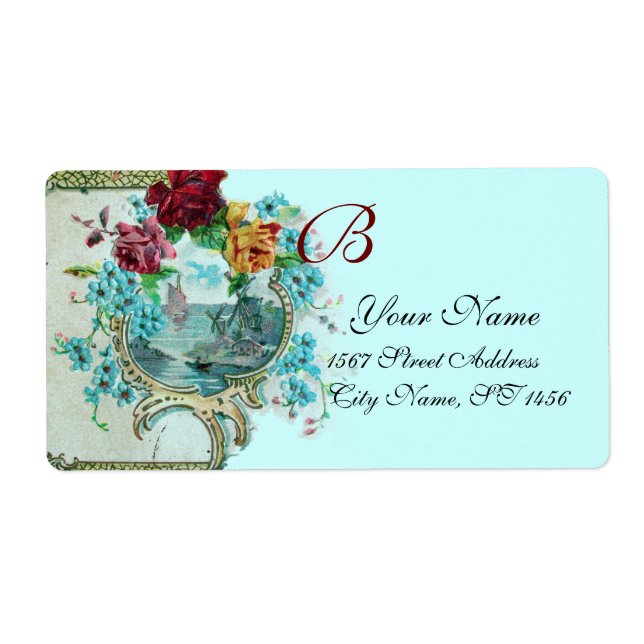 ÉTIQUETTE ROMANTICA TEAL BLUE FLORAL BEACH WEDDING MONOGRAM (Devant)