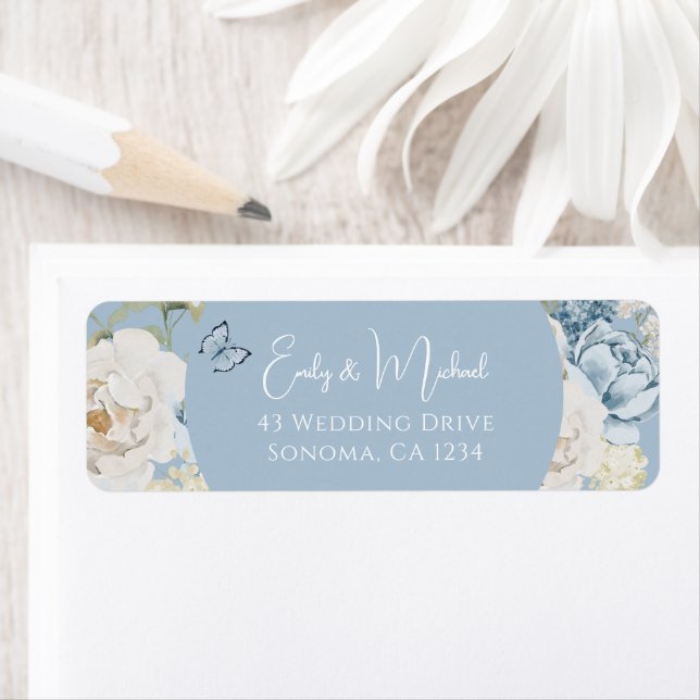 Étiquette Romantique Dusty Blue Welcome Floral Mariage (En situation)