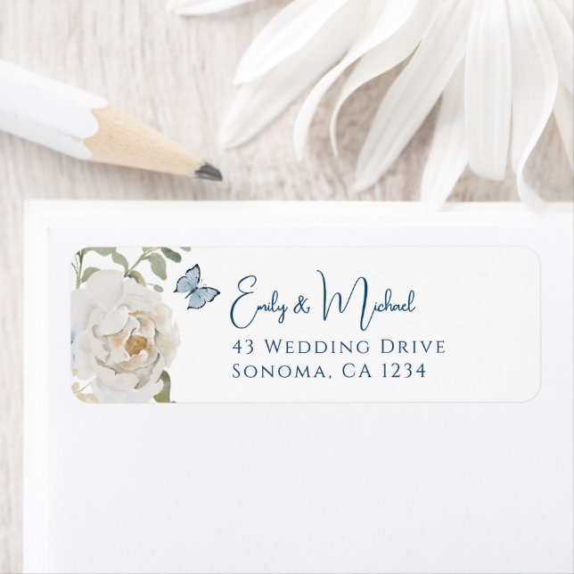 Étiquette Romantique Dusty Blue Welcome Floral Mariage (En situation)