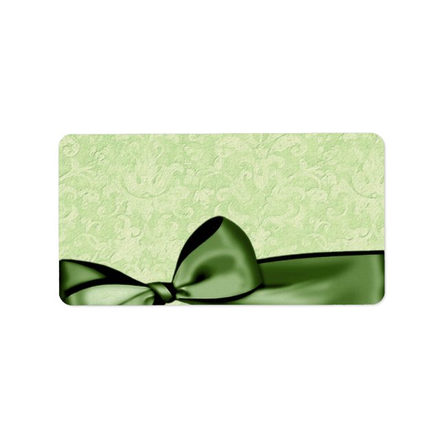 Étiquette Romantique Olive Green Faux Satin Bow Wedding Favo (Devant)