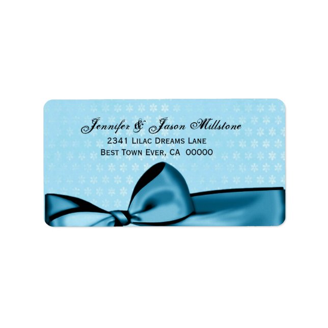 Étiquette Romantique Pastel Blue Bow & Mariage damassé Étiqu (Devant)
