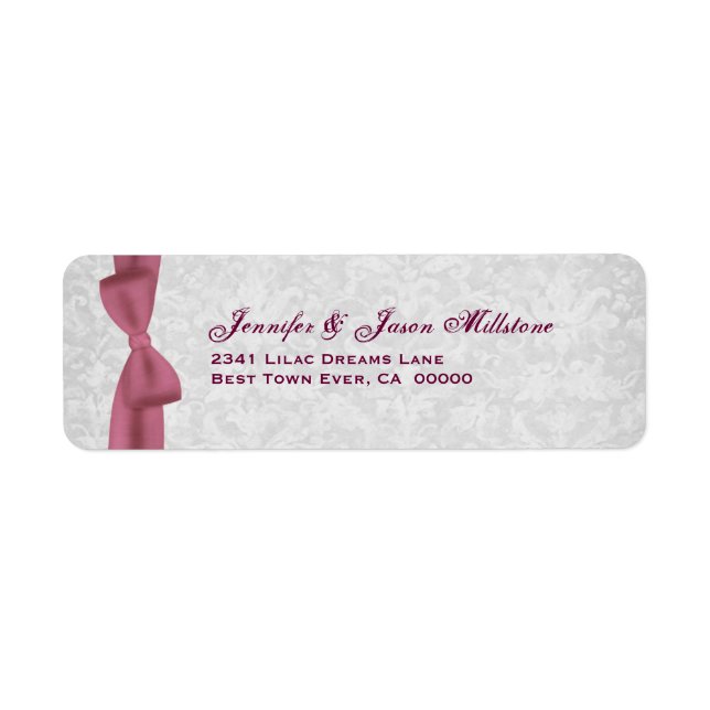 Étiquette romantique Pink Bow et Silver Mariage da (Devant)