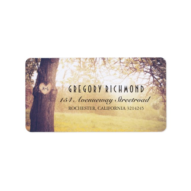 Étiquette Romantique rustique arbre et Mariage de coeur (Devant)