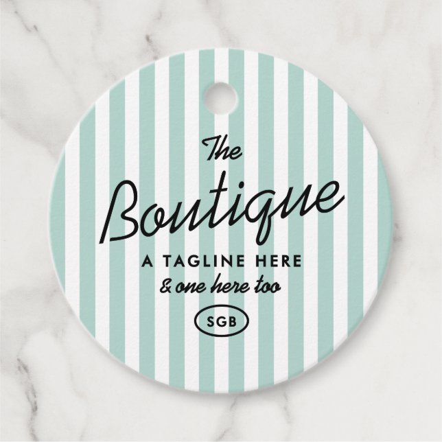 Étiquette ronde de boutique rayée de station balné (Devant)