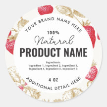 Étiquette ronde de produit à la fraise aquarelle