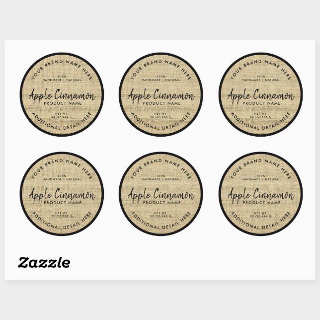 Étiquette ronde de produit à texture de toile de j (Feuille)