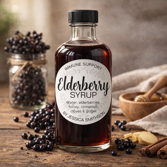 Étiquette ronde personnalisable de sirop de sureau (Créateur téléchargé)