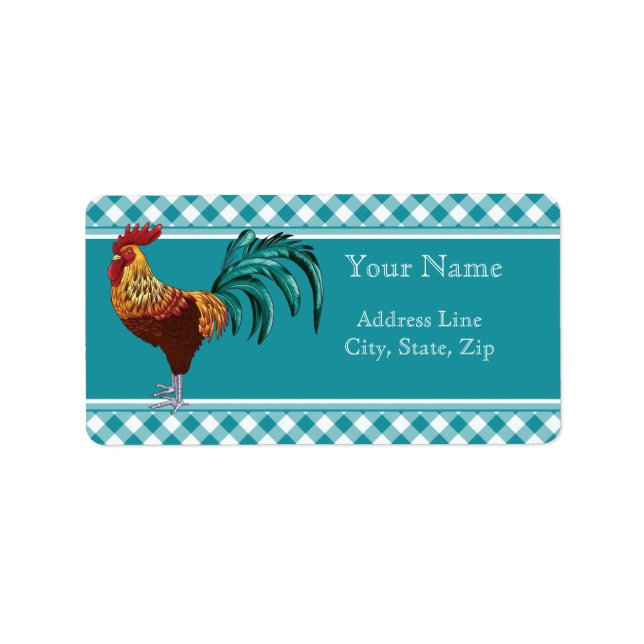 Étiquette Rooster coloré et En vichy Turquoise (Devant)