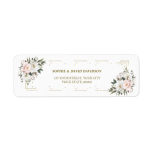 Étiquette Rose Blanc Floral Or Baptême Adresse de retour