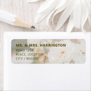 Étiquette Rose blanche délavée Photo Fond Élégant Mariage