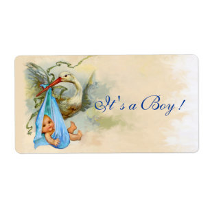 ÉTIQUETTE ROSE BLEU DE DOUCHE DE BÉBÉ DE CIGOGNE