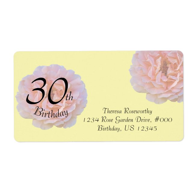 Étiquette Rose Blossom / Rose & Jaune / 30e anniversaire (Devant)