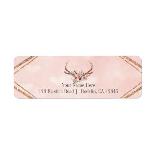 Étiquette Rose Blush Rose Floral Deer Antlers Boho Chic