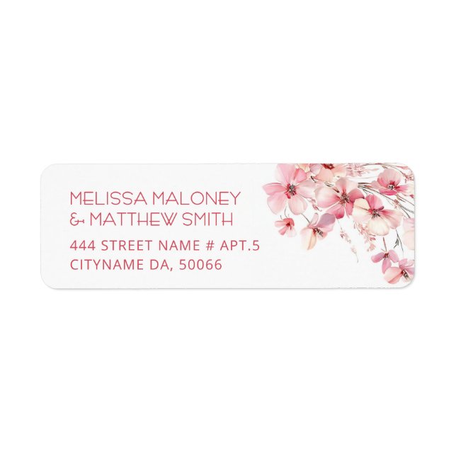 Étiquette Rose Boho Floral Blanc |  Mariage (Devant)