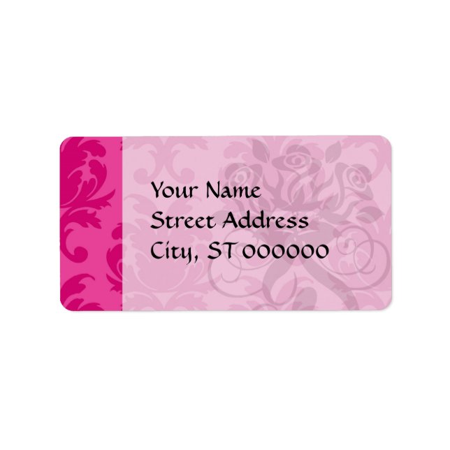 Étiquette rose chaud sur rose chic damask motif (Devant)