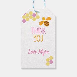 Étiquette rose de cadeau d'abeille de miel