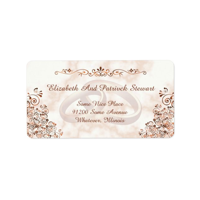 Étiquette Rose de marbre Anneaux d'or Élégant Mariage (Devant)