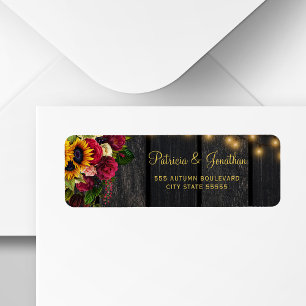 Étiquette Rose de tournesol rustique mariage adresse de reto