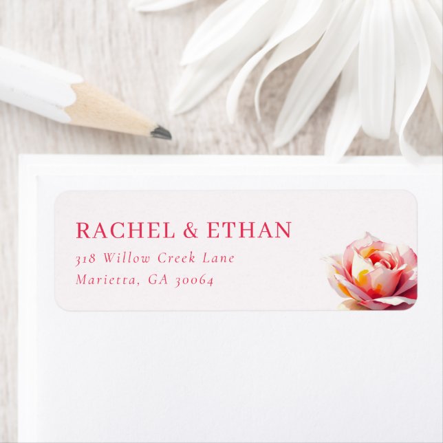 Étiquette Rose élégante à l'aquarelle rouge (En situation)