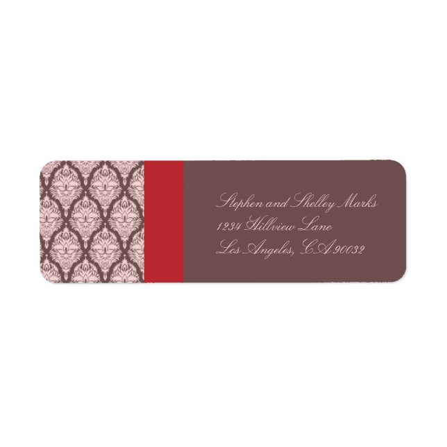 Étiquette rose et Brown Mariage damassé (Devant)