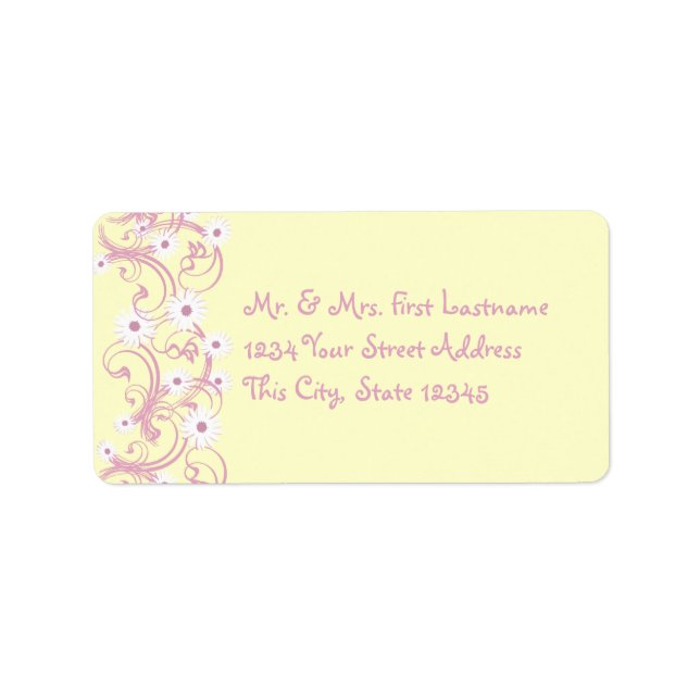 Étiquette Rose et jaune avec marguerites (Devant)