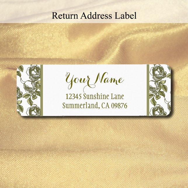 Étiquette Rose Etching Motif Blanc Or modifiable retour (Vintage rose etching pattern return address label)