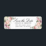 Étiquette Rose Floral Rustic Enregistrer la date Retourner l<br><div class="desc">Conçu pour s'harmoniser avec la suite d'invitation Summer Romance, ce label d'adresse de retour présente des roses roses rousses et des fleurs blanches d'hydrangée. Save the Date est écrit dans une belle et élégante police de script. Roses roses blanches et hydrangées blanches nichées dans un feuille vert sauge bordent les...</div>