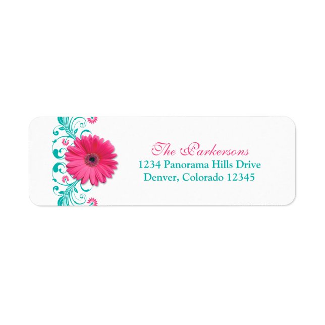 Étiquette rose Gerber Daisy Turquoise Floral Mariage Adresse (Devant)