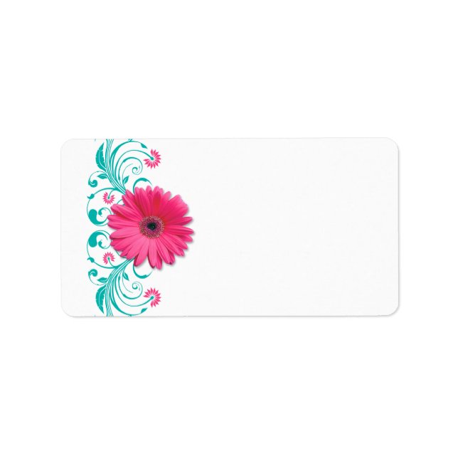 Étiquette Rose Gerbera Daisy Turquoise Mariage Blank Adresse (Devant)