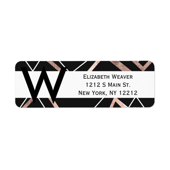 Étiquette Rose Gold Black Linear Triangle Abstrait Motif (Devant)
