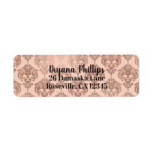 Étiquette Rose Gold Blush Rose Moderne Glam Damask